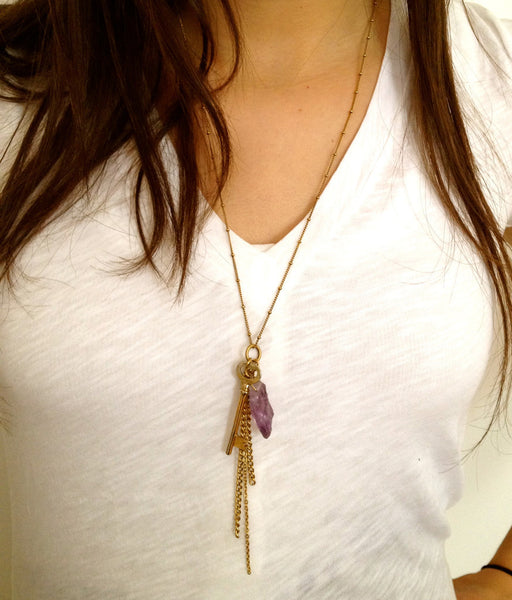 Amethyst & Key Charm Necklace