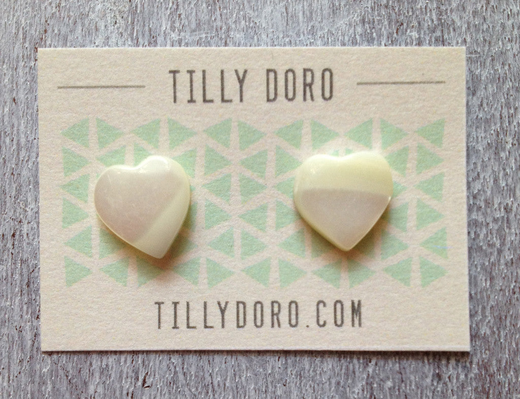 Mother-of-Pearl, Heart Stud Earrings