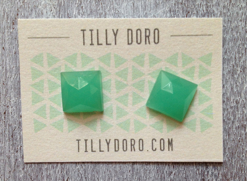 Green Glass Stud Earrings